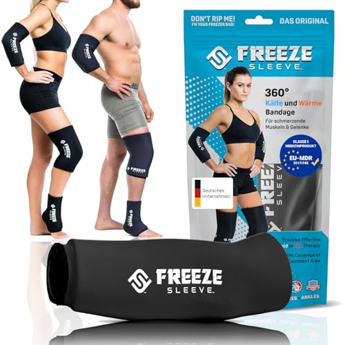 FreezeSleeve Kompressionshylsa för kallterapi - Naturlig smärtlindrande ärm för muskler och leder - Storlek för män, kvinnor och barn - För artrit, skador och sportåterhämtning liten (20-26 cm) svart