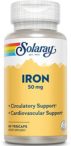 Solaray Iron 50 mg | Healthy Circulation, Cardiovascular Function & Red Blood Cell Health Support | 60 VegCaps