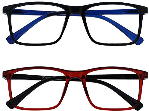 OPULIZE Ink Pack 2 Gafas De Lectura Grande Negro Oscuro Rojo Hombres Mujeres Bisagras Resorte RR4-1Z +2,00