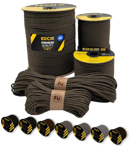 EdcX Paracord 4 mm, 20+ militära färger (15m, 30m, 50m, 100m, 300m) | Perfekt för camping, överlevnad, utomhus | 100% nylonrep 4mm | Tactical Cord 550 Typ III