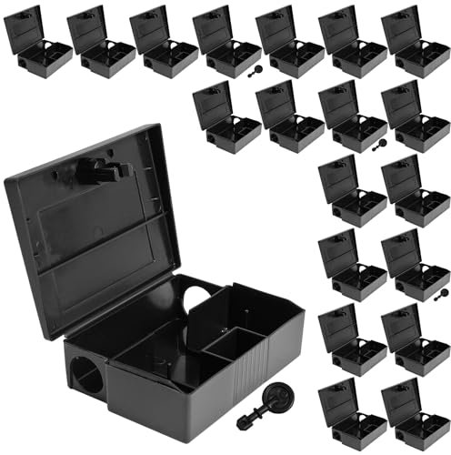 20 x Mausefalle Mäuse Maus Garten Köder Box Koederbox Köderbox Köderstation für Mäusegift Maeuse Mäuseköderbox Gift Koeder Wühlmaus Vertreiben Schlüssel Petigi