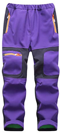 LaoZan Unisex Niño Pantalones de Nieve Montaña Impermeables Calentar Pantalones Trekking Escalada Senderismo Esquiar Softshell (Morado,L)