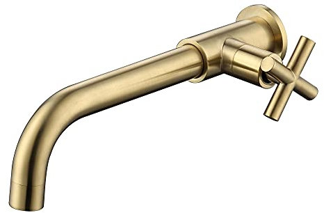 HomeLava Messing Waschtischarmatur Kaltwasserhahn Wasserhahn Wandmontage Kaltwasser 1/2 Zoll Wandhalterung Einlochmontage Wannenarmatur Wand Armatur für Badezimmer mit Auslauf 240mm, Gebürstetes Gold