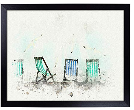 Lap Tray with Cushion | Deckchairs on Brighton Beach in Abstract | Padded Bean Bag Cushion | For Eating, Working, Crafting, Laptop | Portable Table Desk
