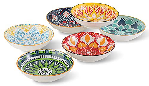 Juego de 6 Cuencos Aperitivo - Cuencos Ceramica Colores - Plato Pequeño para Aperitivos | Helado | Postre | Snacks | Tapas - Aptos para Microondas y Lavavajillas - 14 × 3.5 cm