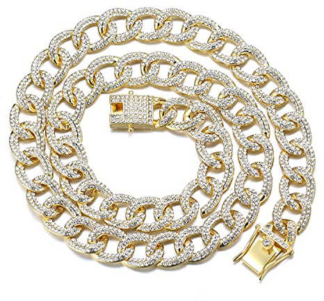 Halukakah Kubanische Kette für Herren Männer Iced Out,14MM Oval 18k Echtgold Plattiert/Platin Weißgold Halskette,Labordiamanten Hand Eingelegt,Geschenk für Ihn