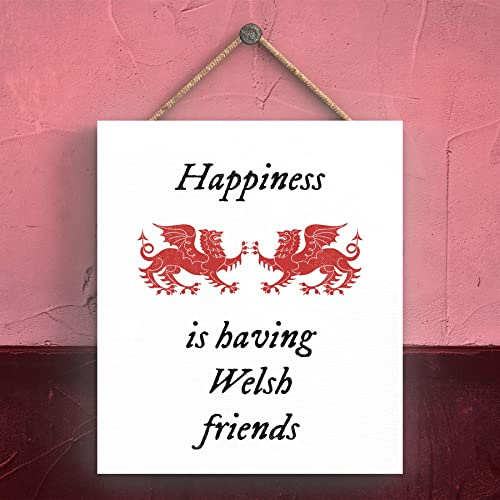 Global Designs Happiness Welsh Friends Welsh Dragon Sign Decorative Hanging Wooden Plaque