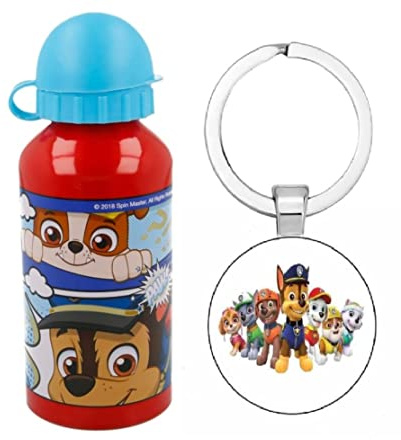 OM SUPPLIES Paw Patrol Aluminium Sports Bottle 400ml - Kids' Lunch Water Bottle with Paw Patrol Keychain