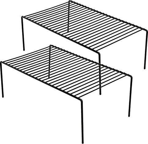 GEDLIRE Kitchen Cabinet Organizer Shelf Rack Set of 2, Medium (13 x 9.4 inch) Metal Freezer Organizer Wire Shelves, Plate Dish Storage Rack for Cabinets, Counter, Cupboard, Pantry Organization, Black
