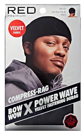 Red by Kiss Premium Bow Wow X Power Wave Durag, 360 Wave Compression Cap for Men & Women, Adjustable Hook-and-Loop Strap, Stylish & Durable, Ideal for Locs, Braids, Finger Waves, Velvet Black