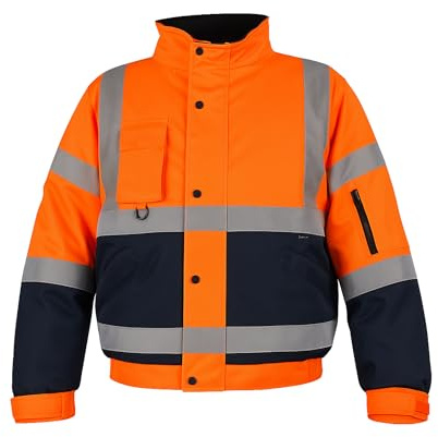 Step Ahead Mens Hi Vis Waterproof Bomber Jacket – EN20471 Certified Safety Workwear – Two Tone Reflective Jacket for Construction, Warehouse & Utility Use
