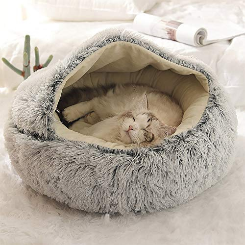 YURRO Kuschelnest für Katzen, weiches Plüsch, Perserkatze, Höhle, kleines Haustierbett mit Kapuze, Maine-Coon-Kissen, Winter warm