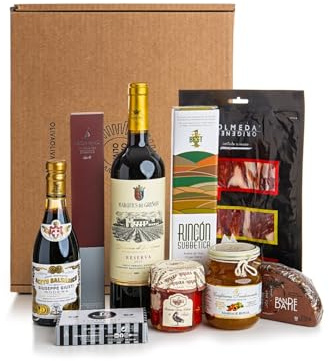 Cesta Gourmet Regalo OLIVA ELITE - Jamón de Bellota, Balsámico de Módena, Rincón de la Subbética, conservas y dulces nacionales e internacionales