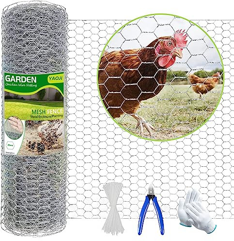 Chicken Wire Mesh,400mm x 5m Galvanized Hexagonal Fencing Wire,Lightweight Mesh with a Cutting Pliers,Cotton Gloves and 50 Pieces Nylon Ties,for Animal Poultry Fence Gardening Netting1