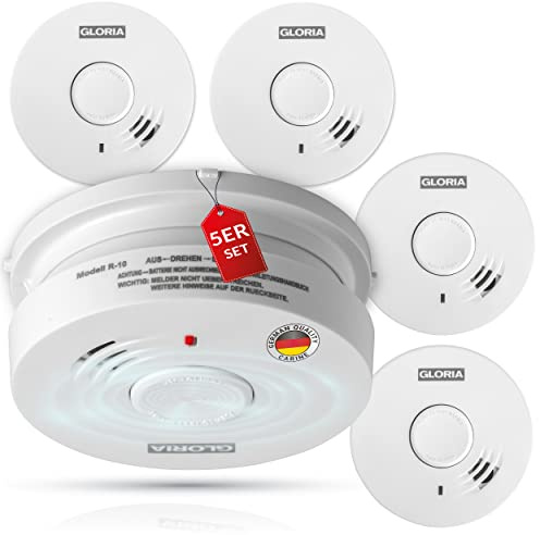 Gloria Rauchwarnmelder 5X R-10 mit 10 Jahren Garantie und fest eingebauter Lithium Batterie