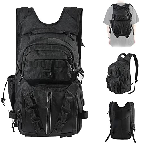 Matymats 600D Water-Resistant Fishing Backpack with Rod Holder, 35L Tackle Bag with Thick Back Pad and Flat Opening for Easy Packing, Black