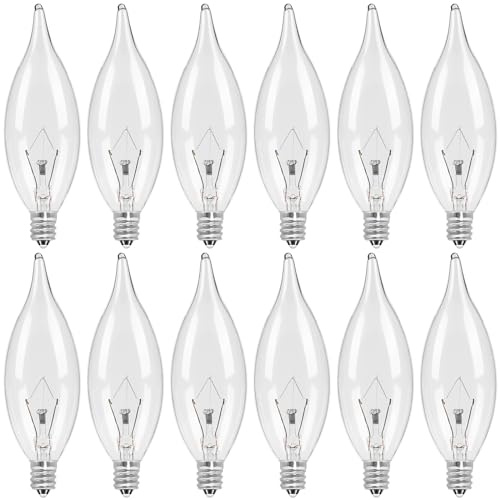 COLWATT 12-Pack Candelabra Light Bulbs 40W Warm White 2500K, 380 Lumen Candle Chandelier Bulb for Ceiling Fan, Pendants or Outdoor, CA10 Clear Type B E12 Base Dimmable