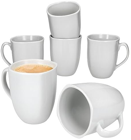 MamboCat Lotta - Set di 6 tazze da caffè, 300 ml, in porcellana bianca con manico, per 6 persone, per bevande calde abbiamo tè, cacao, cappuccino, latte macchiato & Co