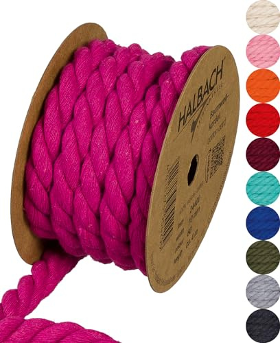 Halbach Seidenbänder Cordoncino di cotone riciclato, larghezza 10 mm/lunghezza 4 metri, filato di cotone sostenibile per macramè, corda naturale per fai da te, colore: rosa