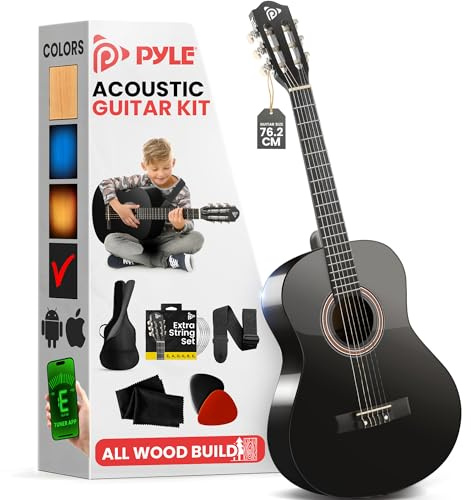 Pyle Kit de Guitarra Acústica para Principiantes - Diestro, 1/4, Negro