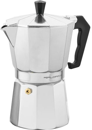 Florina Cafetera Italiana 6 Tazas (150 ml) I Cafetera Italiana Inducción de Aluminio GRANDE I Cafetera Moka para Preparar Café Espresso Italiano I Apta para Cocina de Cerámica, Eléctrica, Gas