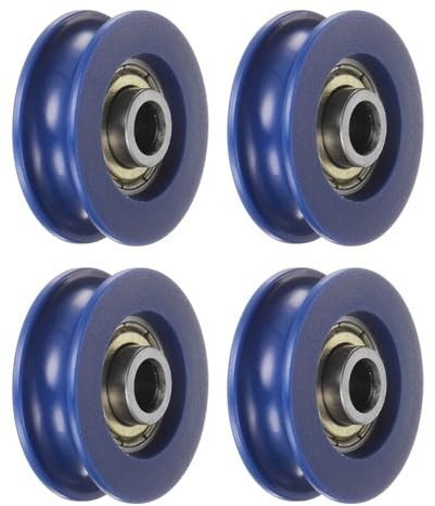 QUARKZMAN 4 Stück U-Typ Nut Riemenscheibe Nylon Führungsrollenlager 5x25,5x8,5mm U-Nut Rollenrad für Tür und Fenster, Blau | Führungslager Rollenrad mit U-Nut für Tür Fenster