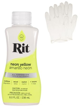 Rit Dye – Flüssige Stofffarbe zum Basteln, Kleidung und Dekor – 226.8 g Flasche – Neongelb (Handschuhe enthalten)