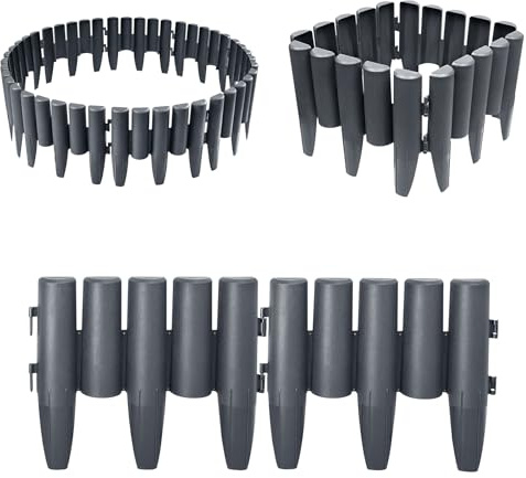 XINZI Lot de 20 bordures de parterre de 5,6 m - En plastique - Aspect bois - Bordure de jardin - Bordure de tonte - Décoration de jardin - 1 élément (L x H) : 28 x 24 cm - Anthracite