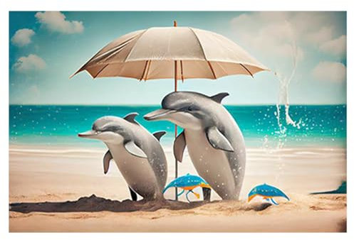 DCIDBEI 40 x 30 cm Diamant-Stickerei, komplettes Set, rund, Diamantperle zum Aufkleben, Meerlandschaft, Diamantmalerei, Tiere, Kunsthandwerk aus Kristall, Wanddekoration, Wohnzimmer, Kinderzimmer,