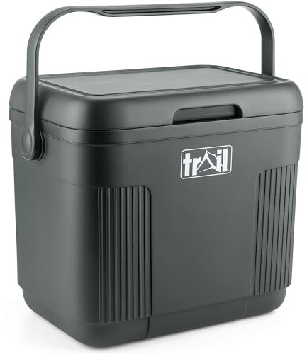 Trail 22L Cool Box with Ice Freezer Blocks, Insulated Hard Cooler for Hot Cold Food Drink, Picnic Camping Beach Festival BBQs, Food Safe BPA HDPE Free Liner, 48hr Cooling Time (W42cm x D29cm x H37cm)