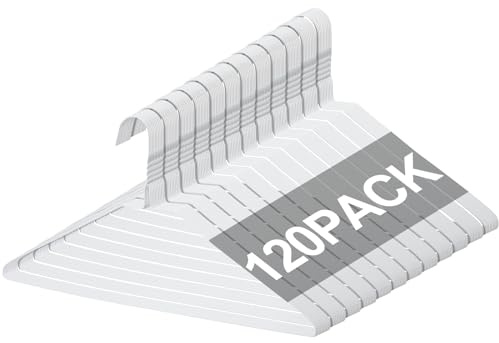 Yuntau 120 Pcs Wire Hangers Bulk 17.7 Dry Cleaner Hangers, Suit Holders for Home Caped Clothing (White)