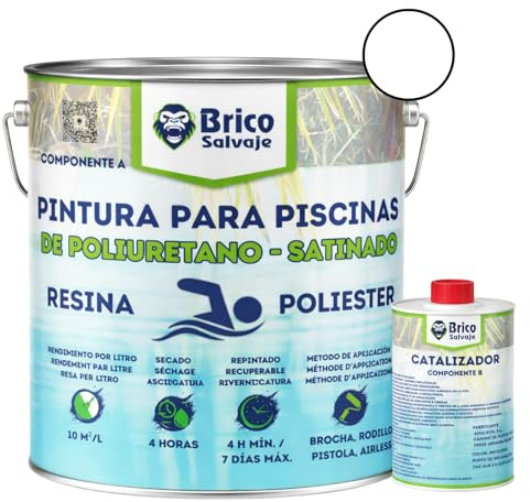BRICOSALVAJE Pintura para Piscinas de Poliester, Cemento, Fibra, Baldosas | Dos Componentes | Buena adherencia (BLANCO, 17+3 KG)