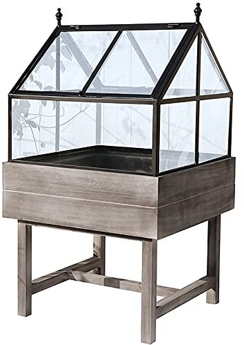 Invernadero con marco frío de madera, portátil, para jardín, mini casa verde retro para plantas suculentas, musgo y helechos