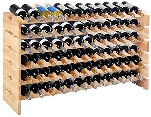FANTASK Weinregal Holz, Stapelbares Weinständer mit 6 Ebenen für 72 Flaschen, Flaschenregal Flaschenständer