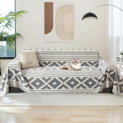 SHANNA Sofa Überwurfdecke 1/2/3/4 Sitzer, Chenille AB Seiten Ganzjährig Nutzbar Sofabezug L Form U Ecksofa Große Sofa Überzug, Vielseitige Sofaüberwurf Couch Überzug Sofa Cover Futonbezug mit Quaste