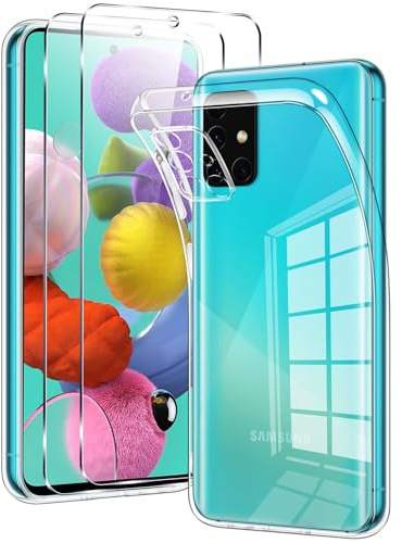 Votvloay für Samsung Galaxy A51 4G Hülle Durchsichtig mit 2 Stück Schutzfolie, Transparent Handyhülle Panzer Schutz Glas, Schutzhülle Silikon TPU Gel Case Cover Schutzglas für Samsung A51 4G 6,5“