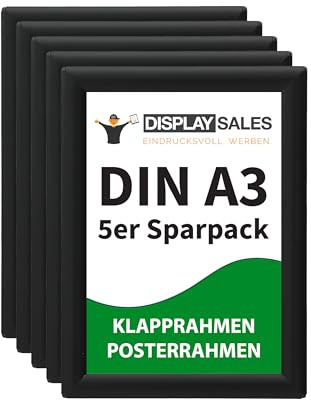 DISPLAY SALES – Marcos a Presión DIN A3 (Pack de 5) | Marco Abatible de Aluminio Negro con Perfil de 25 mm | Portacarteles Profesional | Marco Ligero y Duradero para Oficina o Negocio