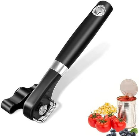 Ouvre Boîtes Manuels, Ouvre Boîte Sans Bords Tranchants, Ouvre Boîte en Acier Inoxydable, Avec Poignées, Qui ne Touche pas Les Aliments, Aux Aliments en Conserve(Noir)