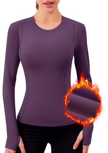 IECCP Theraml - Maglia sportiva da donna, a maniche lunghe, in pile, con foro per il pollice, leggera, per sport, palestra, yoga, allenamento, escursionismo, sci