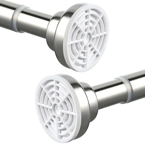 Shower Curtain Rod, Stainless Steel Extendable Shower Curtain Pole Tension Rods for Curtain No Drilling Shower Curtain Rail Net Curtain Poles for Bathroom Window Closet Kitchen Wardrobe 63-118cm