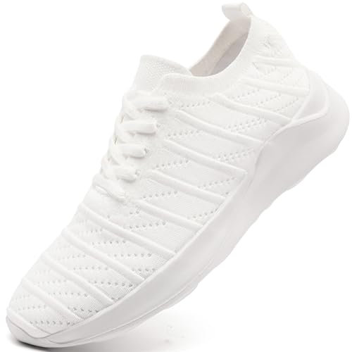 VLHGCG Damen Schuhe Sneaker Sportschuhe Turnschuhe rutschfest Laufschuhe Atmungsaktive Leichte Hallenschuhe Sommer Outdoor Running Bequem Straßenlaufschuhe,Weiß,EU 40