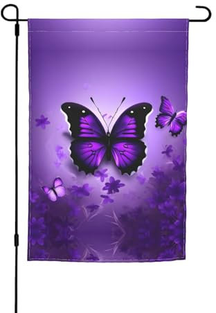 Schöne lila Schmetterlinge Druck Winter Gartenflagge doppelseitig Garten Hof Haus Flaggen für Gartendekoration (nur Flagge)