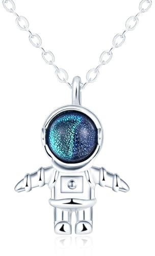 MOOFUN Raketen/Astronauten Anhänger Kette,Halskette Junge Mädchen Silber 925 mit Glasstein,Astronomie Raumschiff Kette für Weltraum Liebhaber Wissenschaftler,Modeschmuck für Raum Reisen Expeditionen