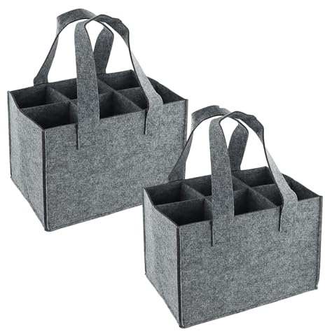 Kioiner 2 delar vinväska, vinflaskhållare för män, flaskhållare filtväska med 6 fack för fars dag, ölfestival, fest, resor, picknick, 24 x 18 x 16 cm, Grått, Vinflaskhållare filtväska med 6 fack