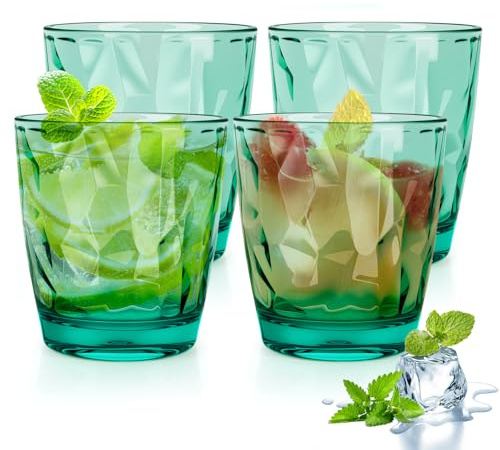 Lot de 4 gobelets réutilisables en plastique pour enfants et adultes - Parfaits pour l'eau, le jus - Verres en plastique durables et pratiques (vert)