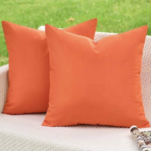 Kiatuniya Outdoor Kissenbezug 40x40 Orange Kissen Wetterfest Sofakissen Dekokissen Wasserdicht Kissenhülle Dekorativ Modern Sommer Kissenbezüge für Garten Sofa Balkon Terrasse Deko 2er Set