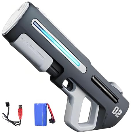 Long-Range Electric Water Blaster with LED for Kids Adults, Wasserpistole Elektrisch Große Reichweite mit Licht, Automatische Wasserpistole mit automatische Wasseraufnahme für Erwachsene Kinder (Grau)