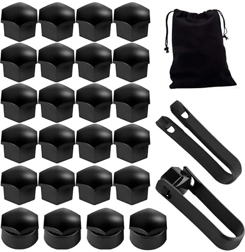 24 Pcs 17mm Wheel Nut Covers (20 Standard & 4 Locking Ones) with Removal Tool – Universal Black Car Wheel Bolt Caps Hub Screw Covers for Most Vehicles – Durable & Stylish Wheel Nut Protectors