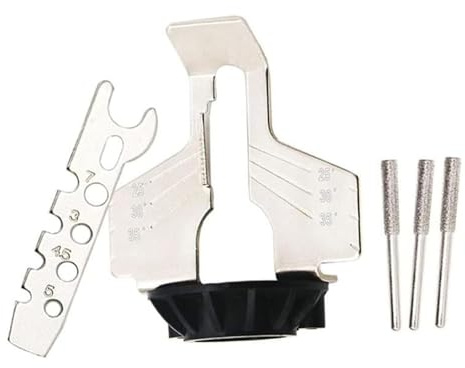 Utensile per Affilatura Motoseghe con Levigatrice – Testa in Acciaio Inox, Guida Angolare Inclusa, Dimensioni 70×50 mm, Kit Completo per Tutti i Tipi di Catene | GRINNEX