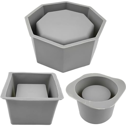 Juego de 3 moldes de silicona para cemento, octágonos, cuadrados y redondos para macetas de bricolaje, suculentas, portavelas, proyectos de manualidades, calidad y reutilizables